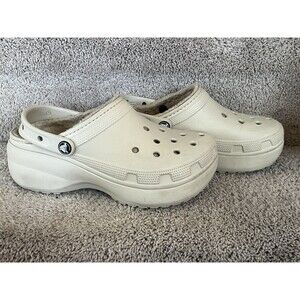 Crocs Womens White Classic Platform Lined Clogs Slip On Shoes Size 8 207938-100